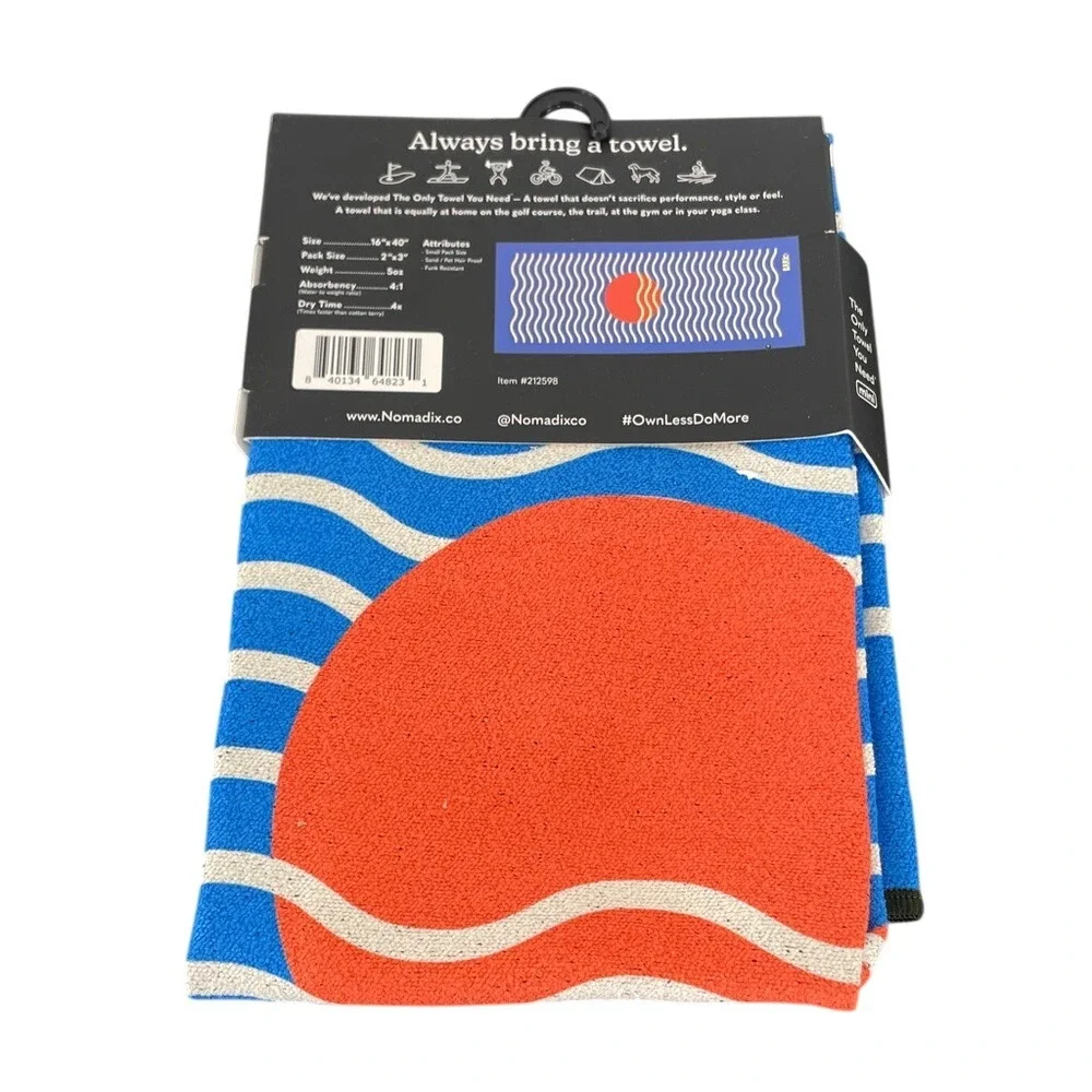 Nomadix Mini Towel Bark Blue Orange Sun‎ Graphic Quick Dry Recycled 16x40 NEW